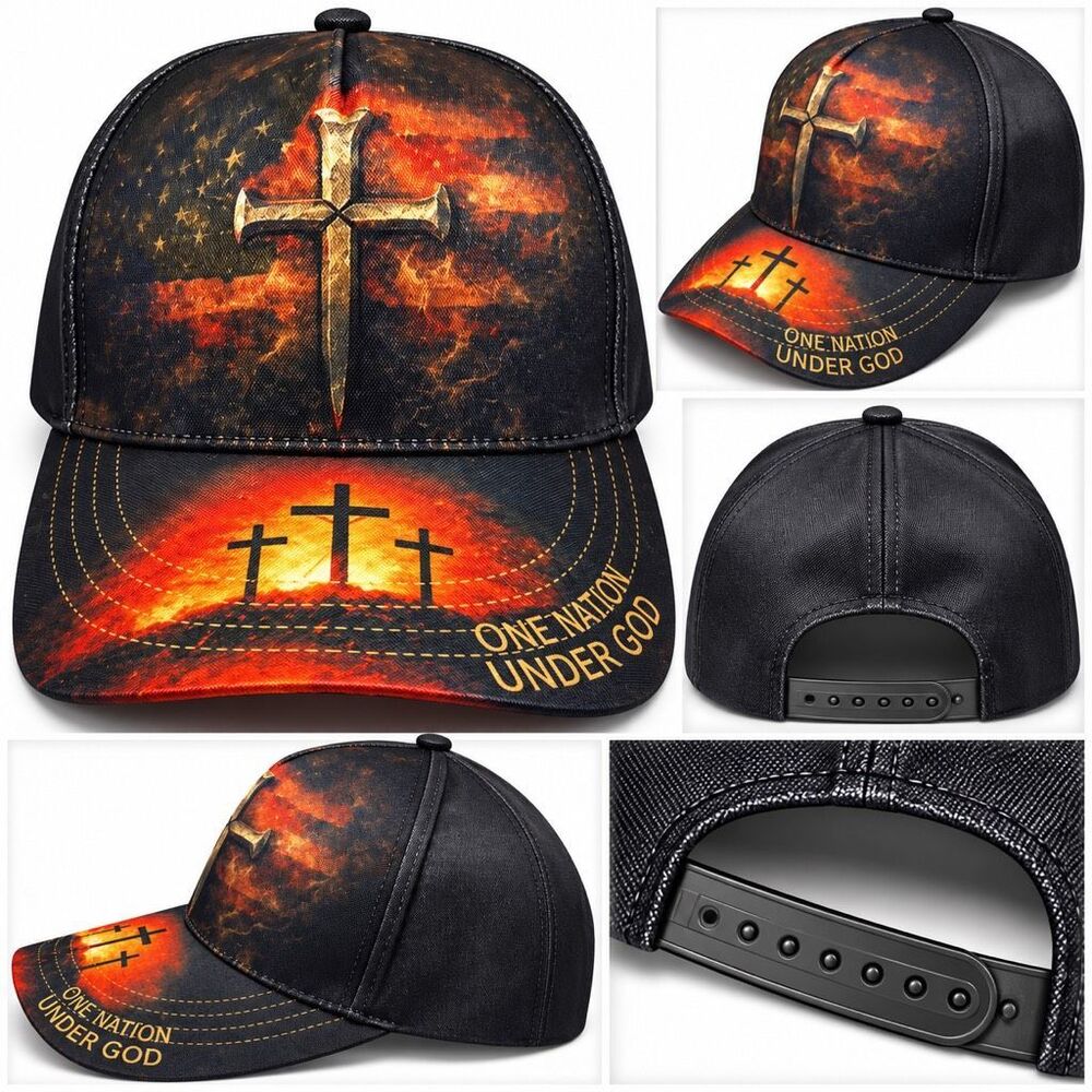 Christian One Nation Under God Cross Adjustable Baseball Cap